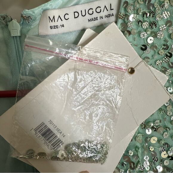 Mac Duggal Sequined Faux Wrap Ruffle Cap Sleeve Gown Seafoam 70113 Women’s Sz 14 - Picture 7 of 12